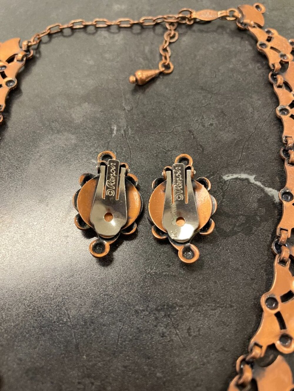 Vintage Renior Copper Filligree Choker and Clip-on Earring Set - Picture 4 of 4
